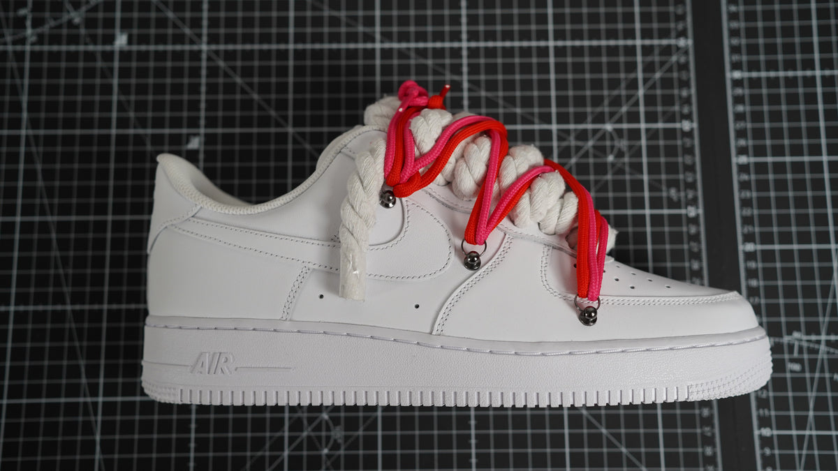 Custom Nike AF1 White “ROPE LACES” 2x Dunk Red/Crimson Red