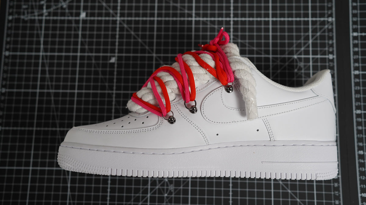 Custom Nike AF1 White “ROPE LACES” 2x Dunk Red/Crimson Red