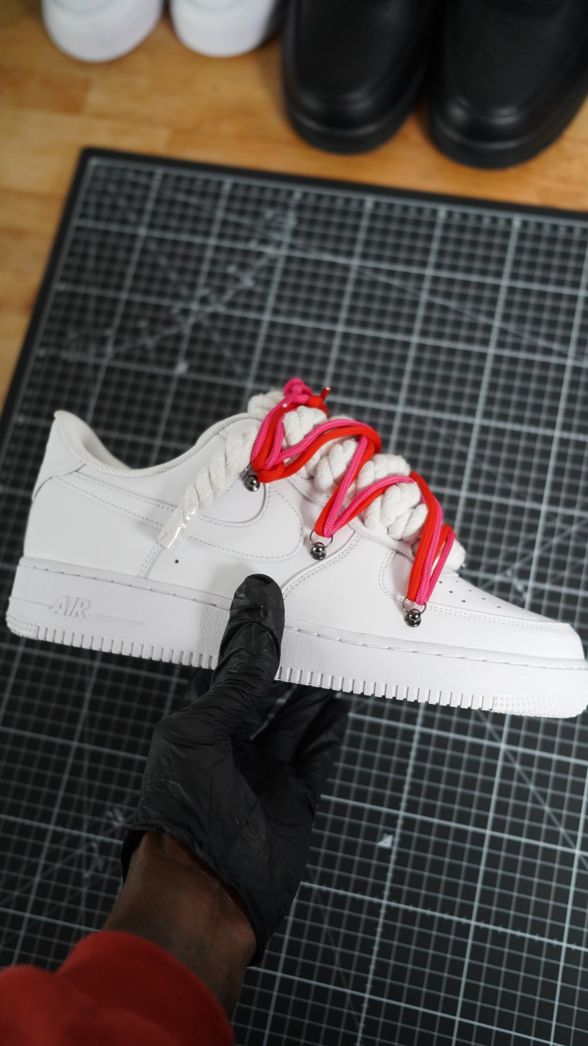 Custom Nike AF1 White “ROPE LACES” 2x Dunk Red/Crimson Red