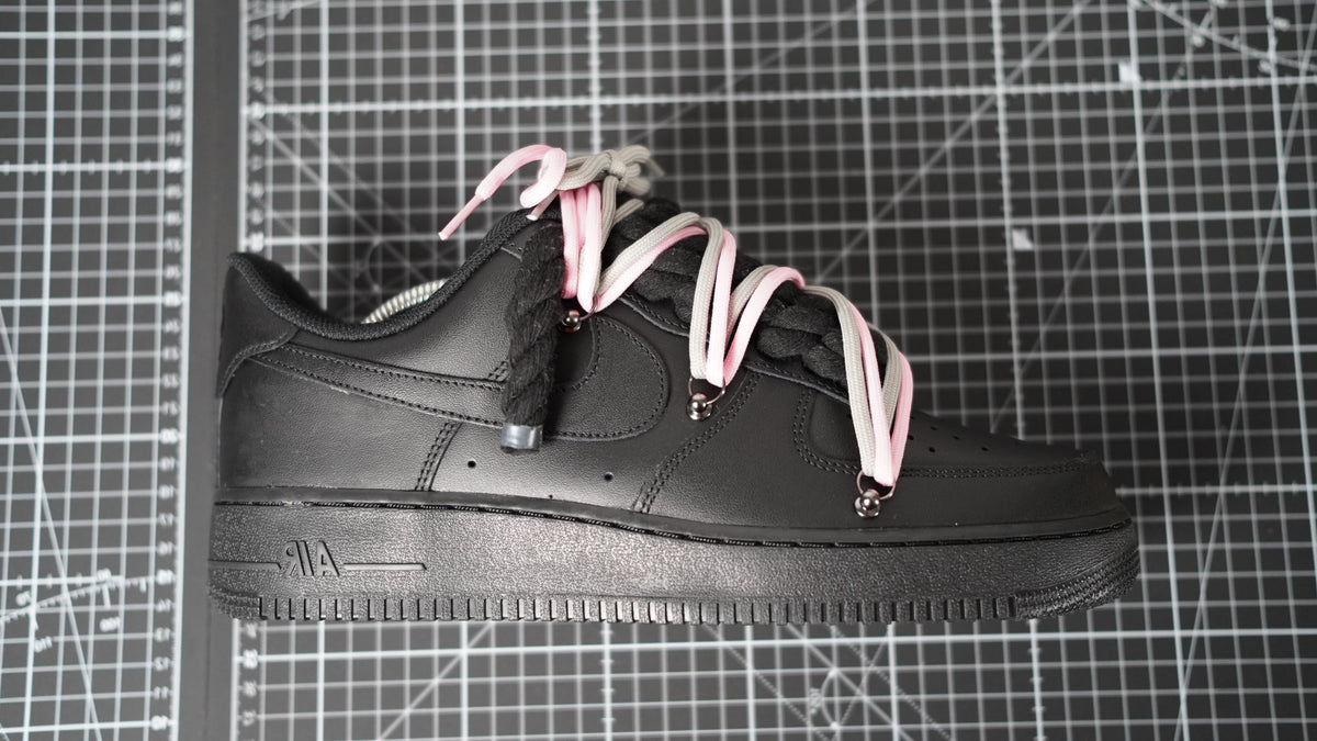 Custom Nike AF1 Black “ROPE LACES” 2x Dunk Pink/Gray