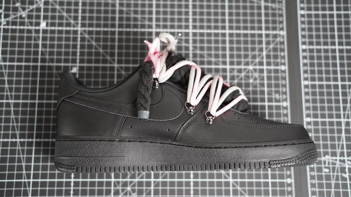 Custom Nike AF1 Black “ROPE LACES” 2x Dunk Pink/Gray