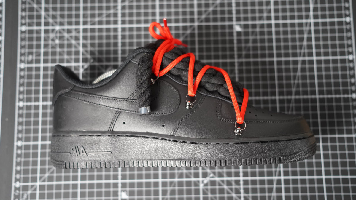 Custom Nike AF1 Black “White ROPE LACES” Dunk Red