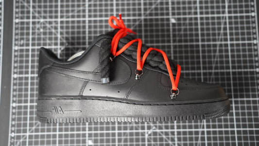Custom Nike AF1 Black “White ROPE LACES” Dunk Red