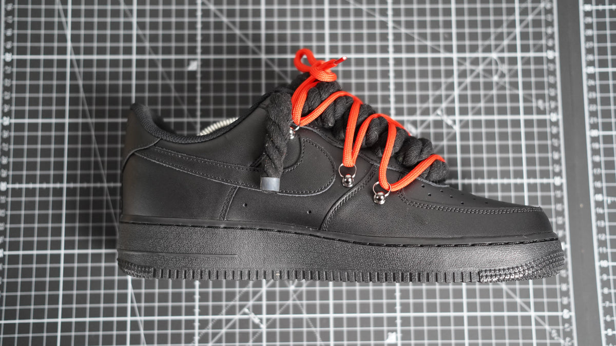 Custom Nike AF1 Black “White ROPE LACES” Dunk Red