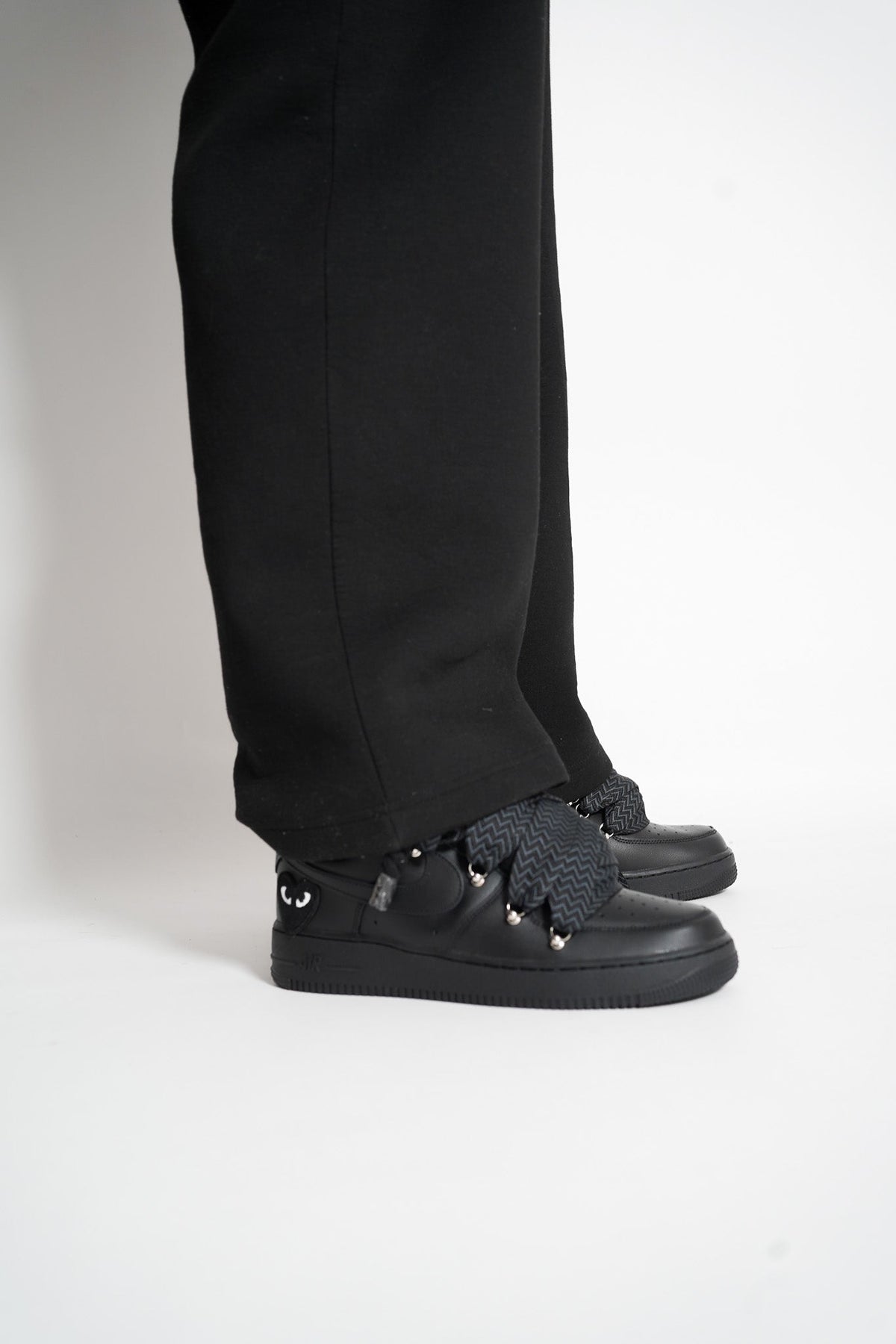 Custom Nike AF1 Black Love Stride, ''Lanvin Laces'' Black