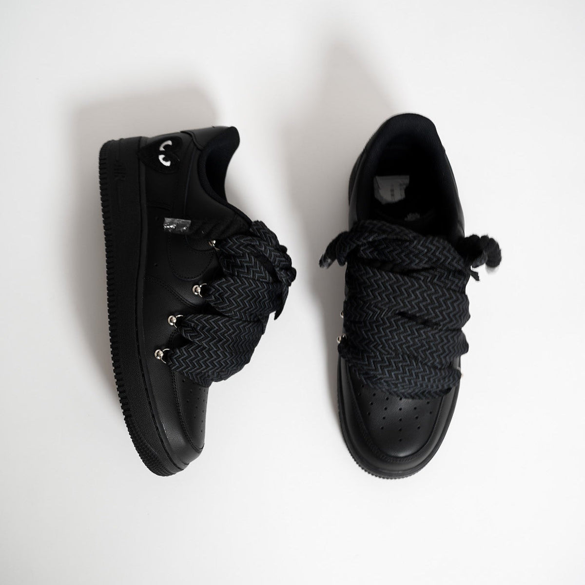 Custom Nike AF1 Black Love Stride, ''Lanvin Laces'' Black