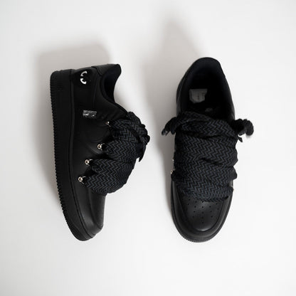 Custom Nike AF1 Black Love Stride, ''Lanvin Laces'' Black