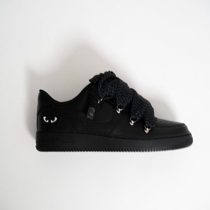 Custom Nike AF1 Black Love Stride, ''Lanvin Laces'' Black