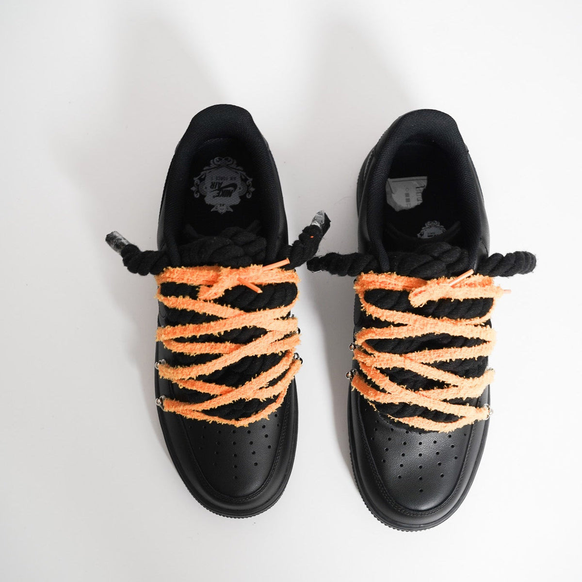 Custom Nike AF1 Black Love Stride ''Rope Laces'' Extra Orange