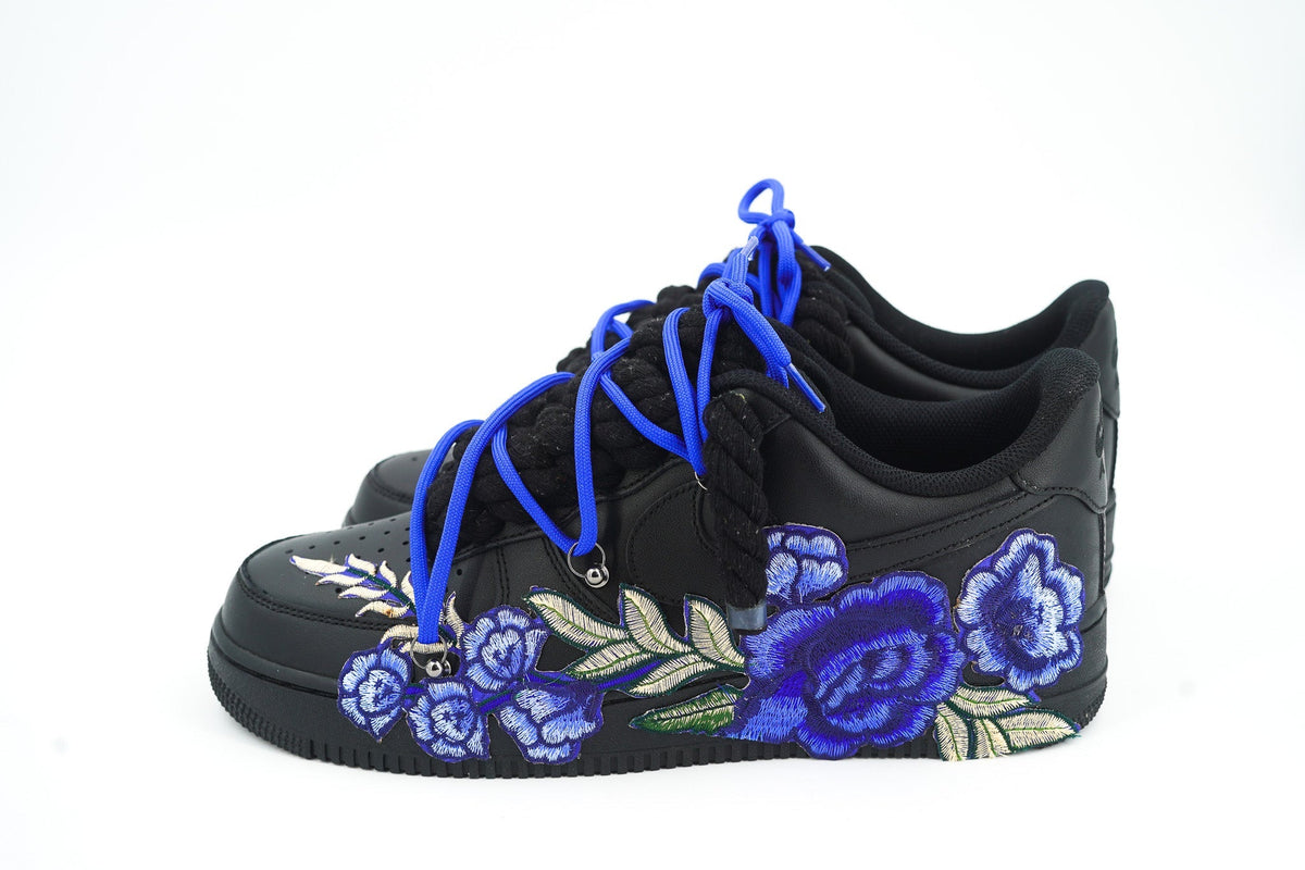 Custom Nike AF1 Black “ROPE LACES” Blue Parfait