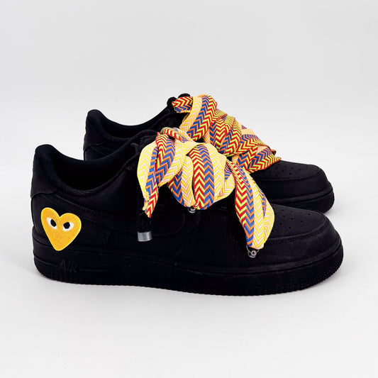 Custom Nike AF1 Ninja Black '' Rope Laces Black '' Love Stride Yellow