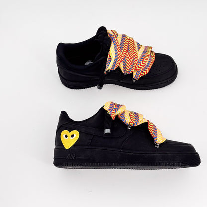 Custom Nike AF1 Ninja Black '' Rope Laces Black '' Love Stride Yellow