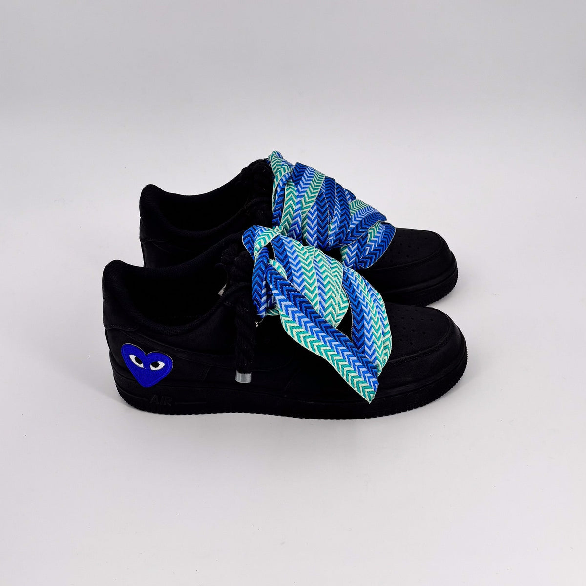 Custom Nike AF1 Ninja Black '' Rope Laces Black '' Love Stride Blue
