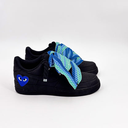 Custom Nike AF1 Ninja Black '' Rope Laces Black '' Love Stride Blue