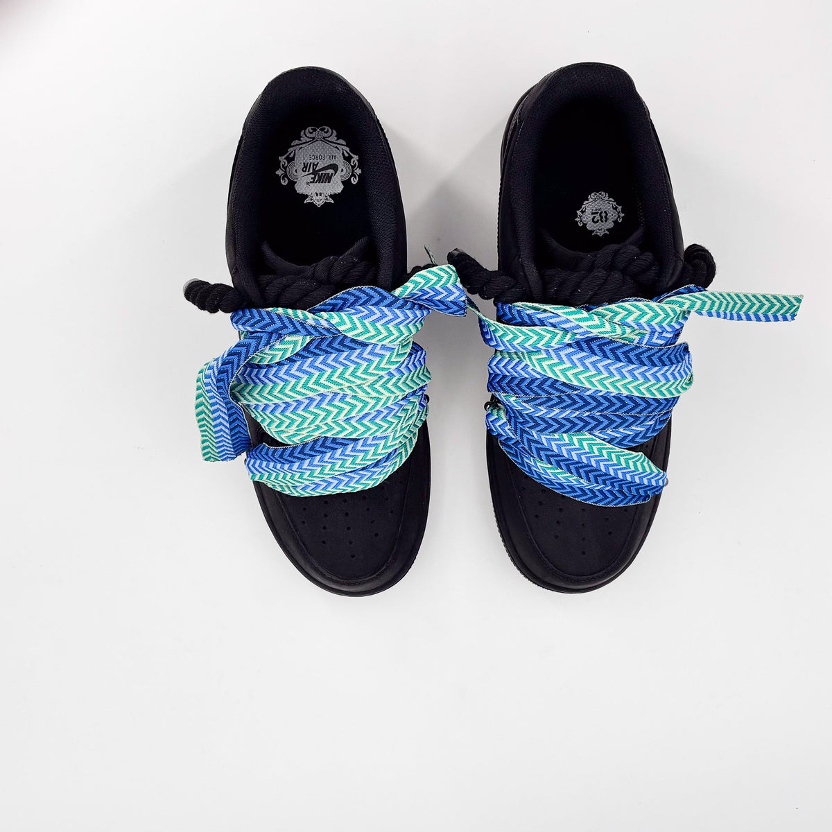 Custom Nike AF1 Ninja Black '' Rope Laces Black '' Love Stride Blue